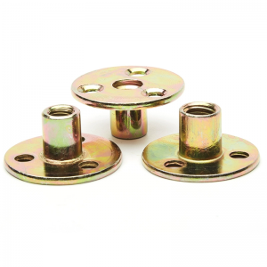 Furniture Industry M6 M8 M10 M12 Brad Hole Tee Nut Steel Plate Yellow Zinc Round Nut With Three Holes Lock Tee Nut T-Nut